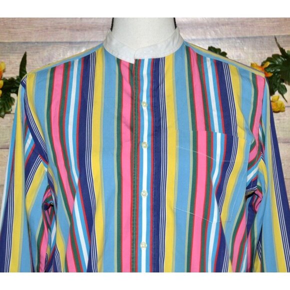 Ralph Lauren Rainbow Stripe Collarless Button Dress Shirt Ladies 8 French Cuffs - Picture 2 of 10